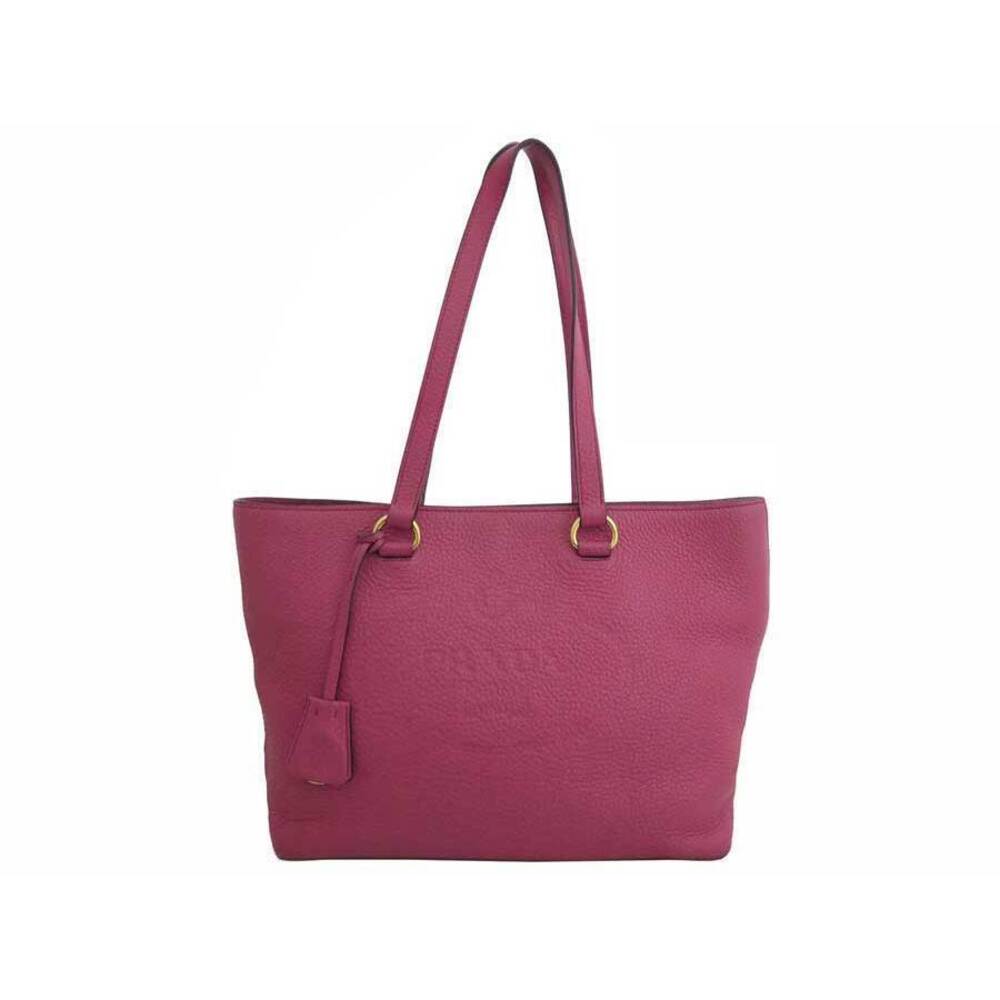 Prada Vitello Daino tote bag magenta pebbled leather debossed logo Pink